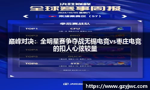 巅峰对决：全明星赛争夺战无锡电竞vs枣庄电竞的扣人心弦较量